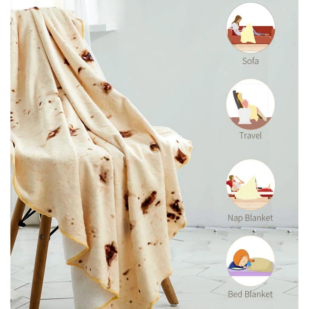 Burrito Flannel Blanket Wrap Throw Funny Gag‎ Gift Large Taco Tortilla Soft Cozy